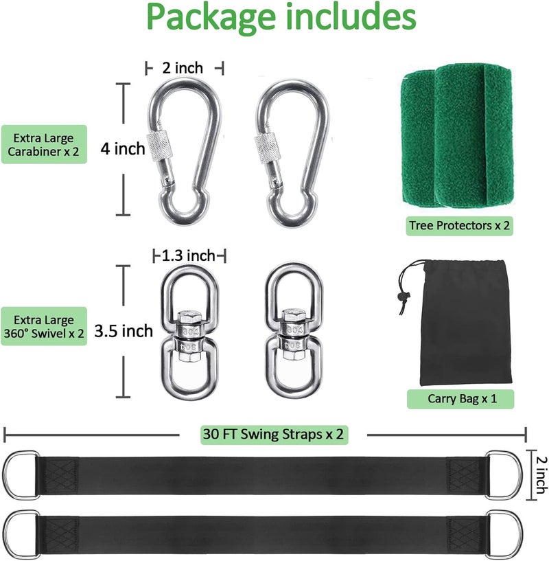 Werfeito Tree Swing Hanging Straps Kit (Set of 2) - 3FT/8FT/10FT/20FT/30FT Heavy Duty Tree Swing Straps Holds 5000 lbs, Easy & Fast Installation for All Types of Swings and Hammocks(30 FT) - Image 5